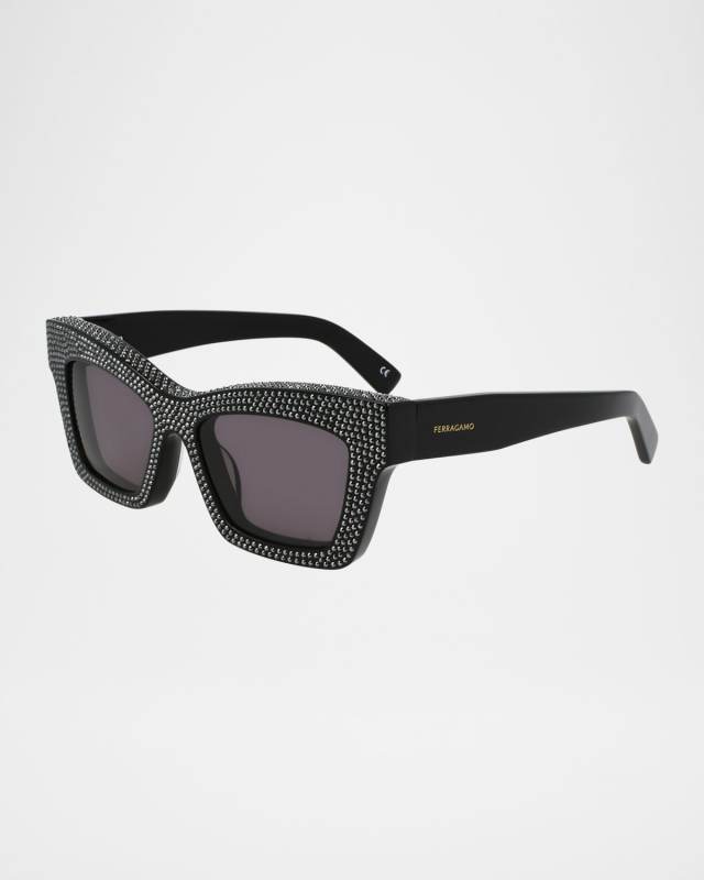 Crystal Embellished Acetate Cat-Eye Sunglasses